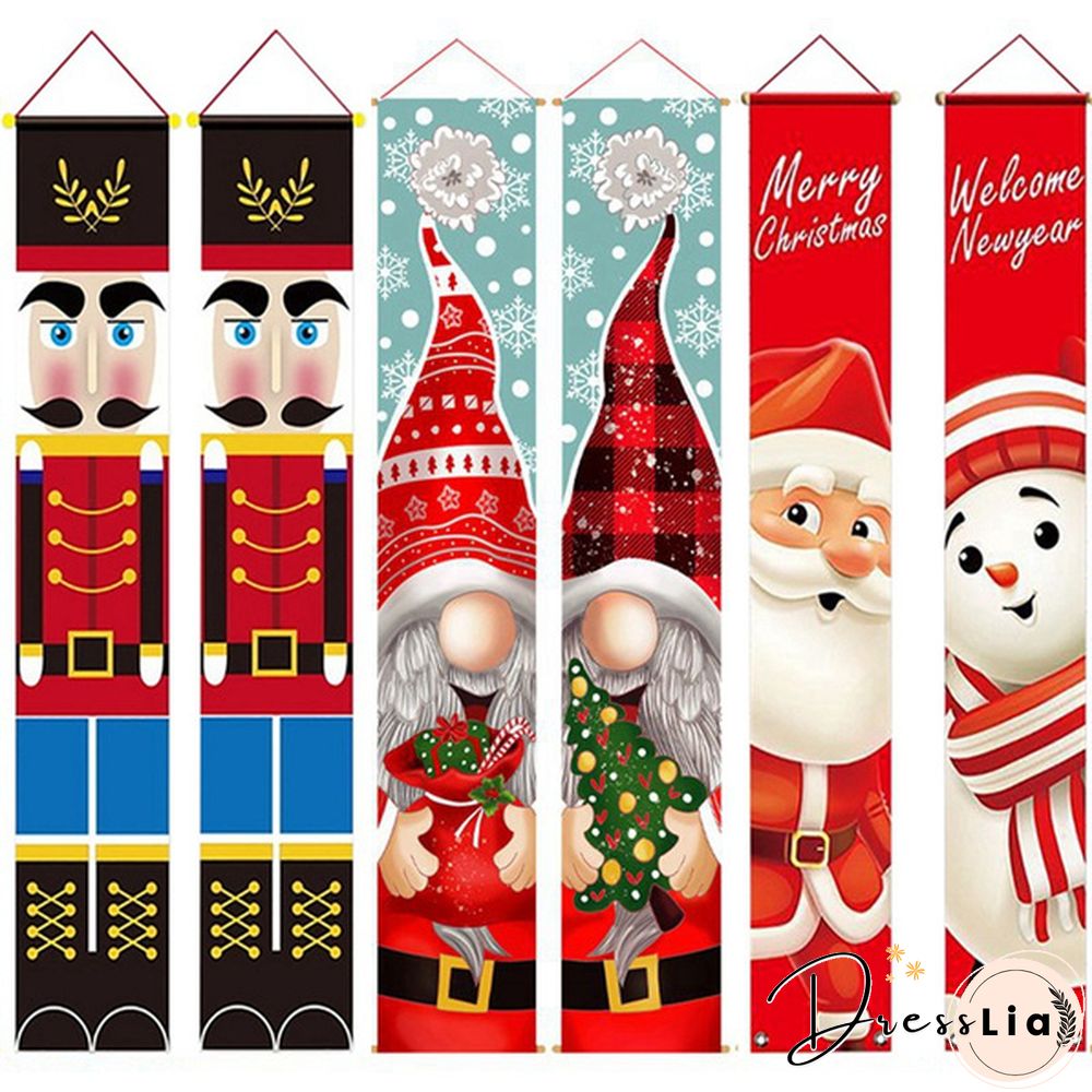 Snowman Santa Clus Merry Christmas Decorations Banner Christmas Porch Sign Hanging Banners For Indoor Outdoor Front Door Wall Xmas Christmas Decoration