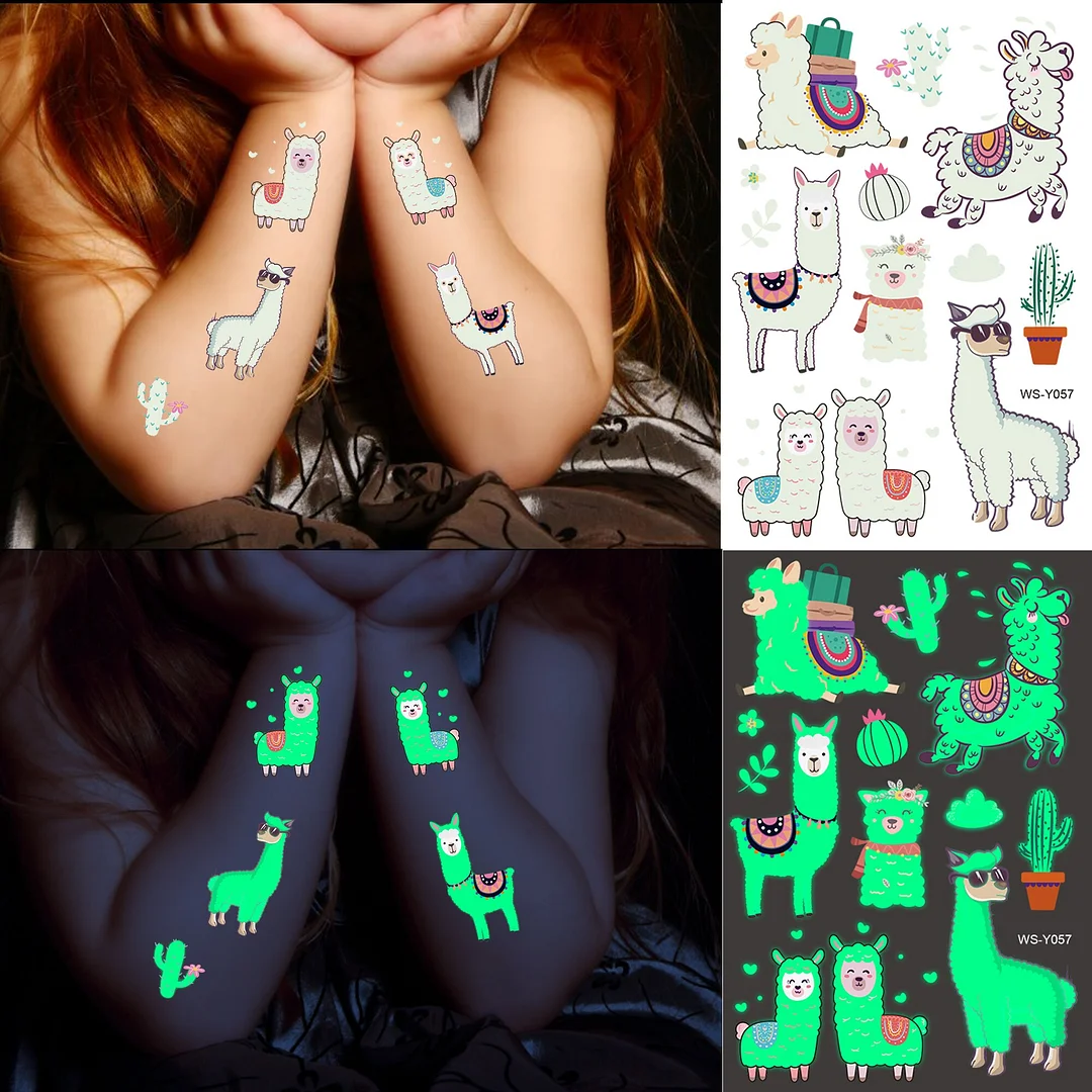 Sdrawing Glow In The Dark Temporary Tattoos For Kids Boys Kids Fake Luminous Tattoo Flash Animal Cartoon Party Favor Set Glowing Zoo