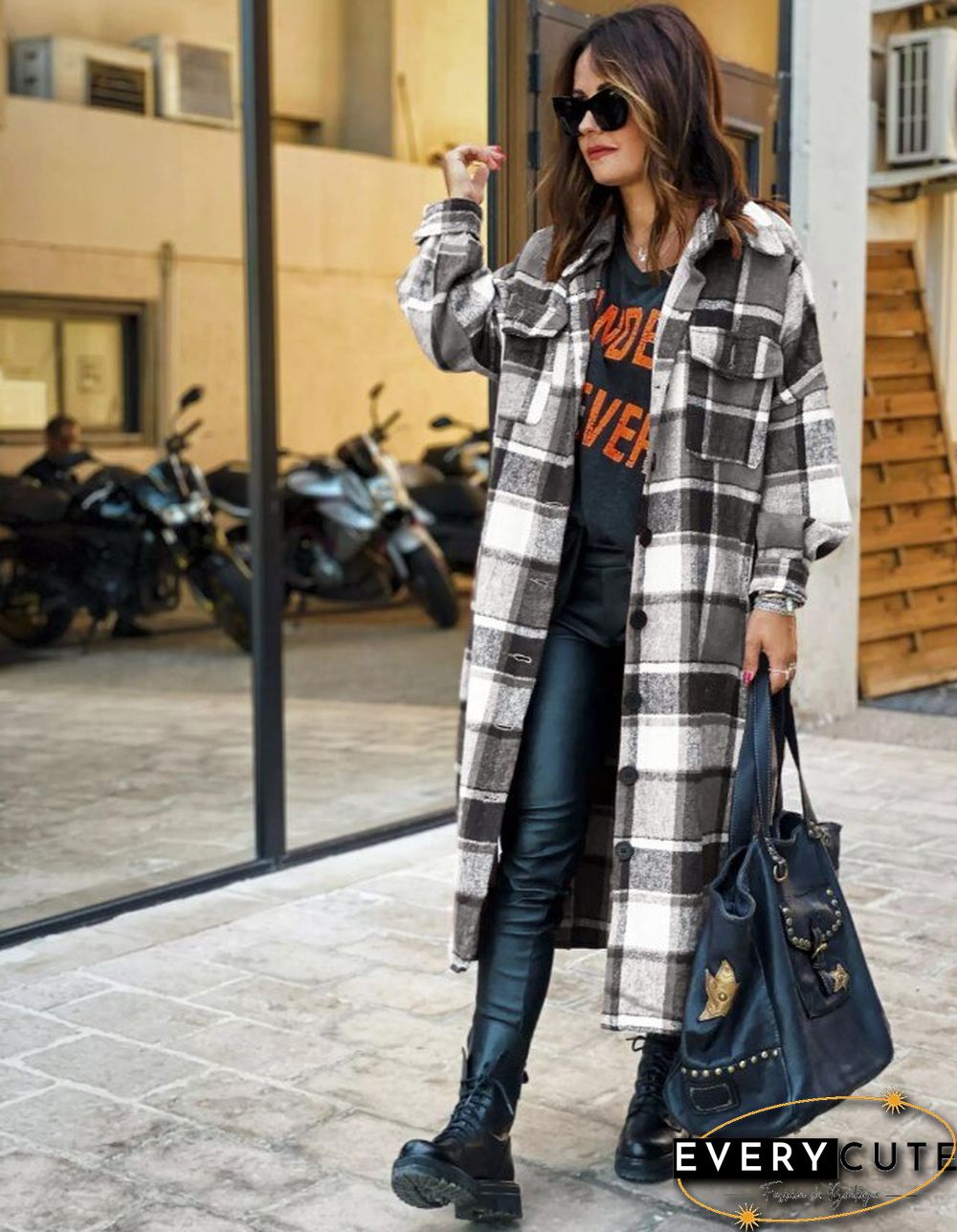 Women's Fashion Long Plaid Coat Autumn Shirt Coat Woolen Coat Streetwear Women Clothing Loose Coat Female Casual Jacket