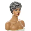 New Glueless Salt and Pepper Short Straight Bob Pixe Cut Wig