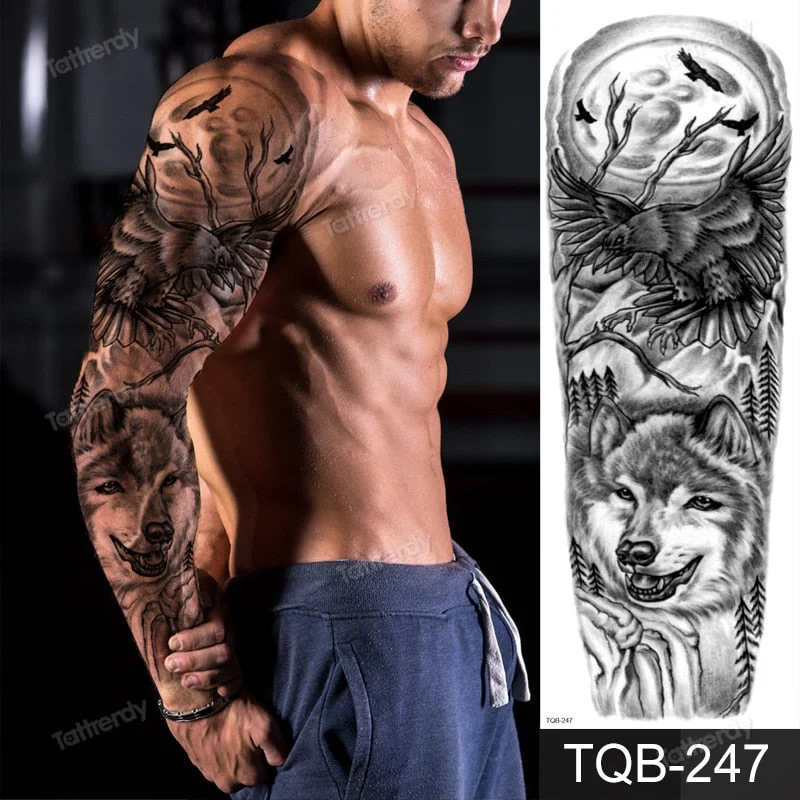 clock lion king fox forest temporary tattoos men sexy body art makeup tattoo sticker black waterproof custom totem maori tatoo