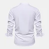 2023 Fashion Solid Color Stand Collar Casual Long Sleeve Cotton and Linen Shirt