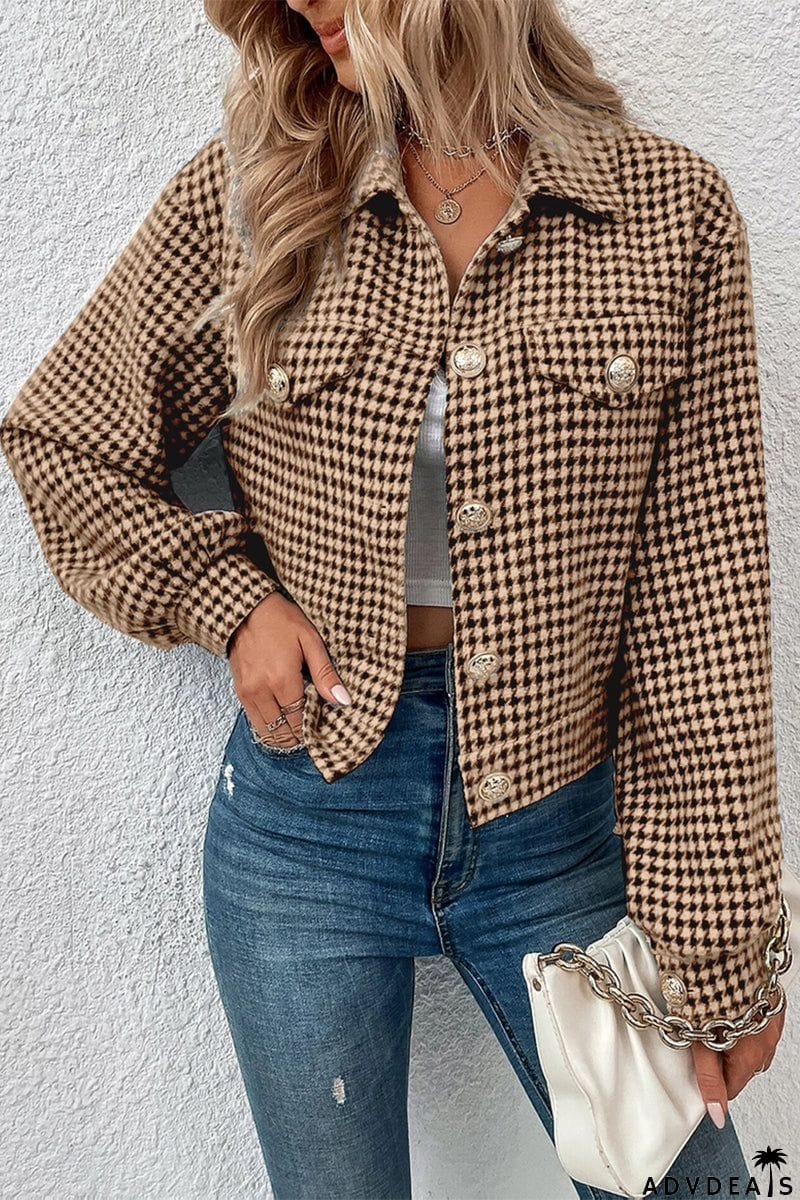 Casual Plaid Buttons Turndown Collar Outerwear