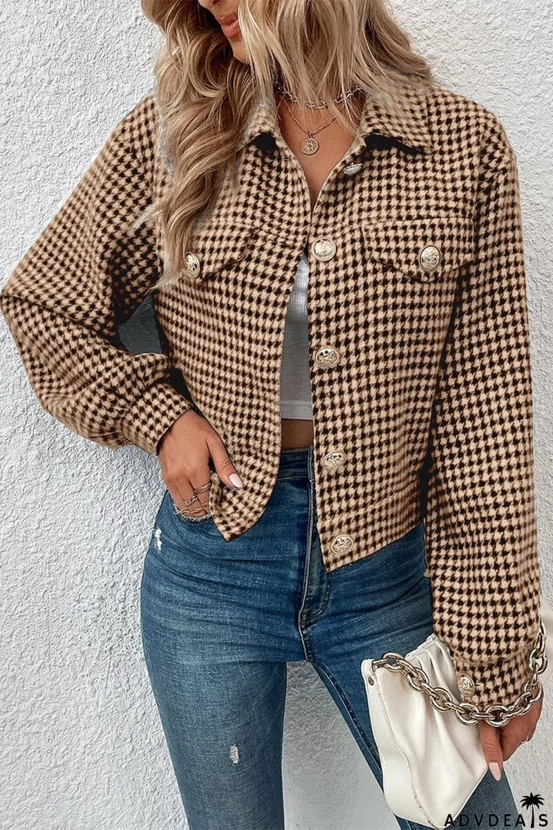 Casual Plaid Buttons Turndown Collar Outerwear