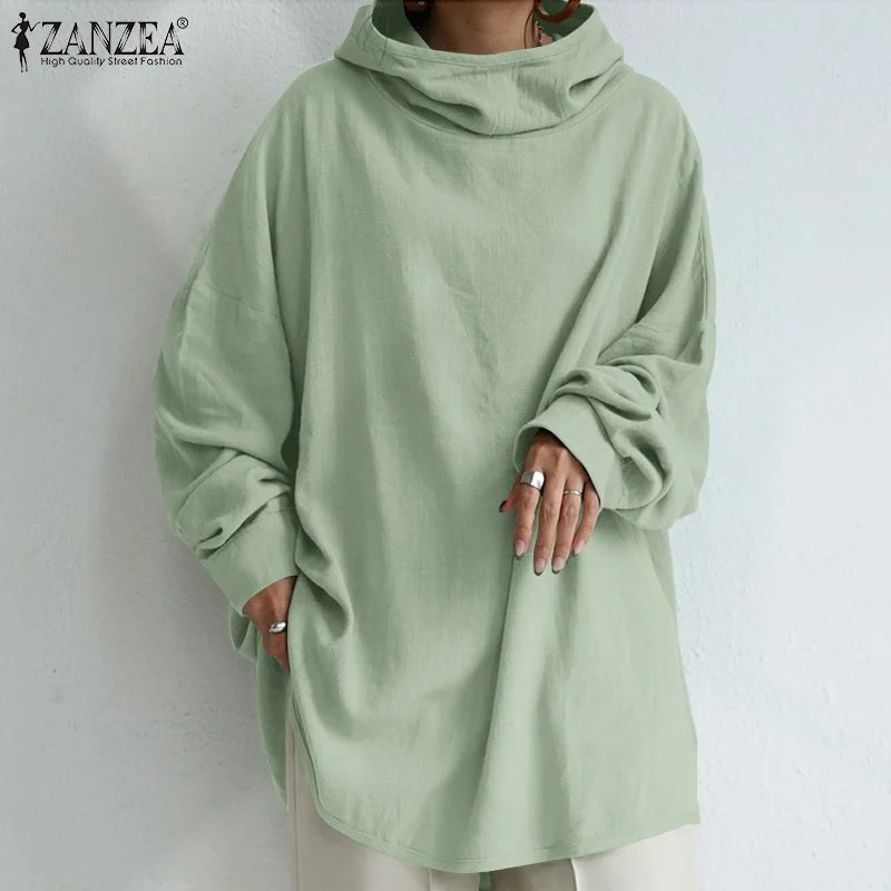 ZANZEA Oversized Tops Fashion Women Hoodies Long Sleeve Blouse Autumn Pullover Casual Hooded Sweatshirt Loose Solid Shirt 2022
