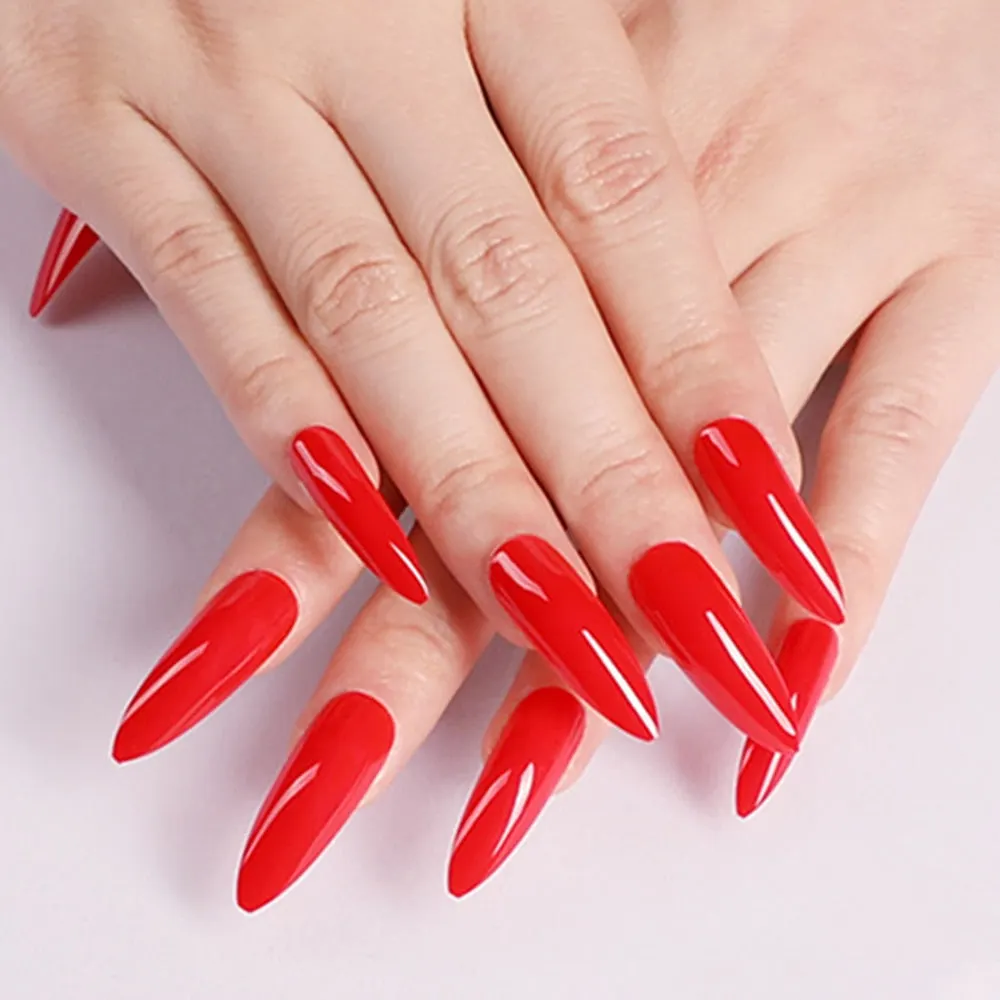 24Pcs Bright Black Artificial Stiletto False Nail Extra Long Salon Fake Nails For Design UV Gel Press On Manicure Tool-Nail Inspo