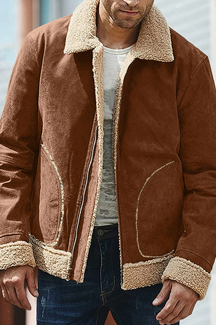 Casual Solid Nubuck Fleece Fur Coat