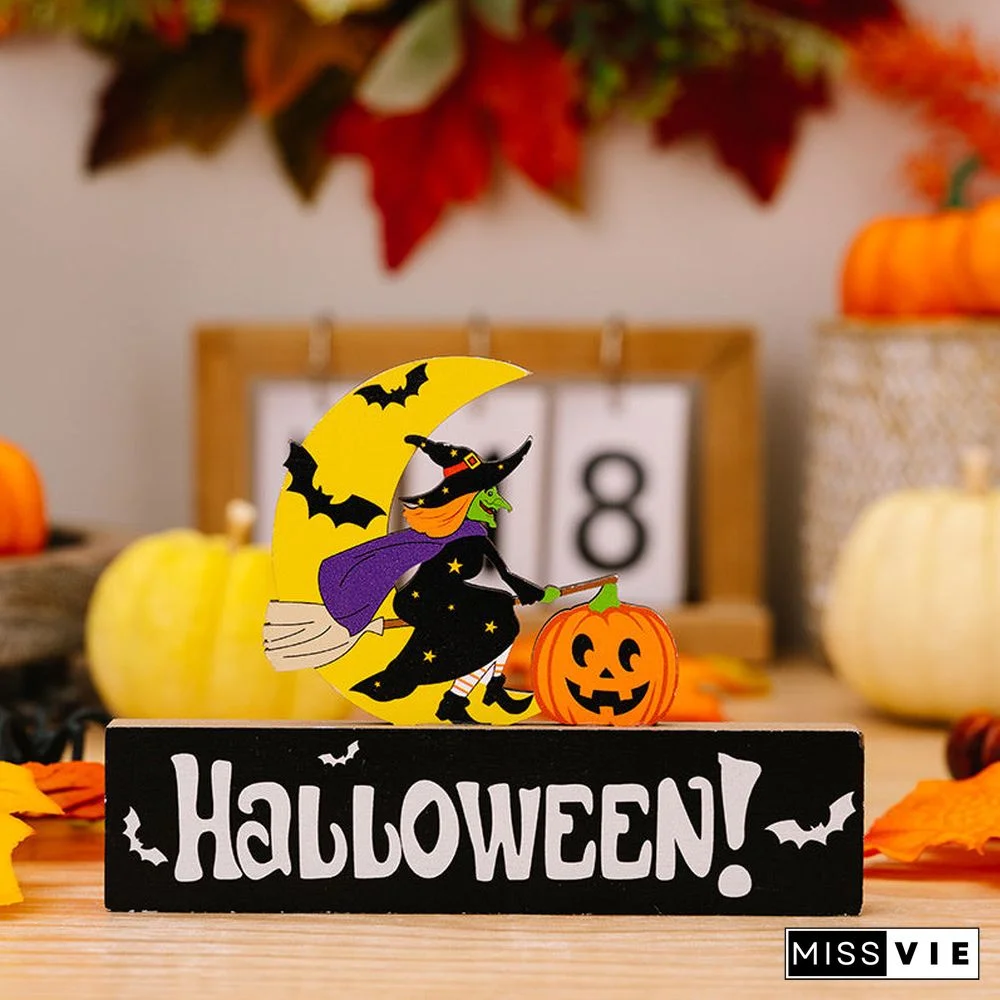 Halloween Decoration Gnome Pumpkin Wooden Ornament