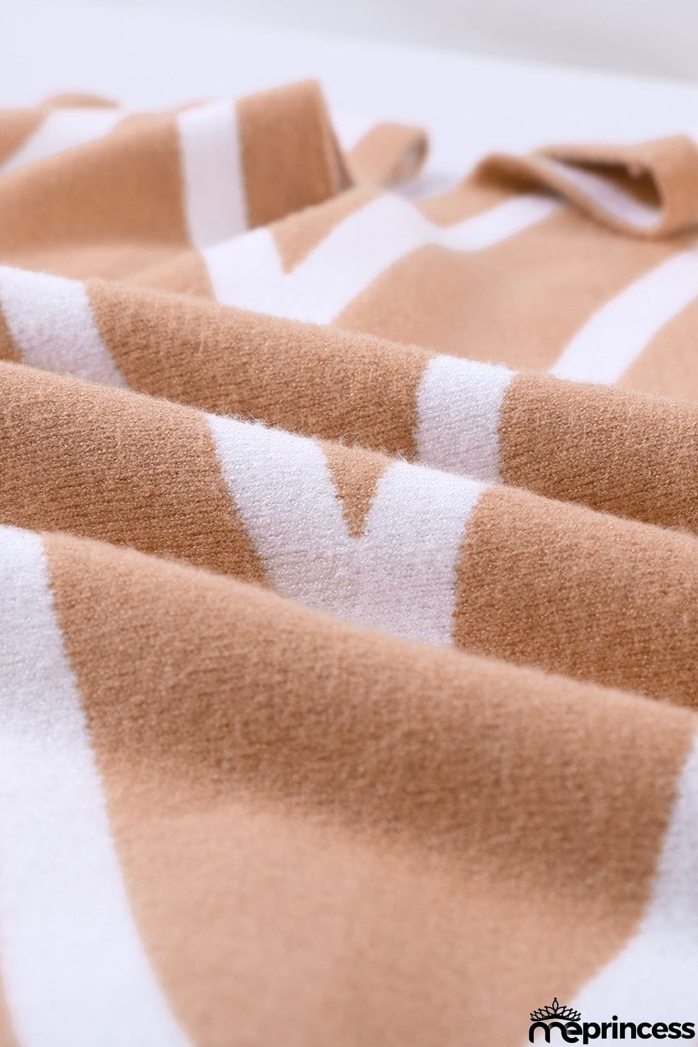 Khaki V Neck Popper Cuff Striped Casual Sweater