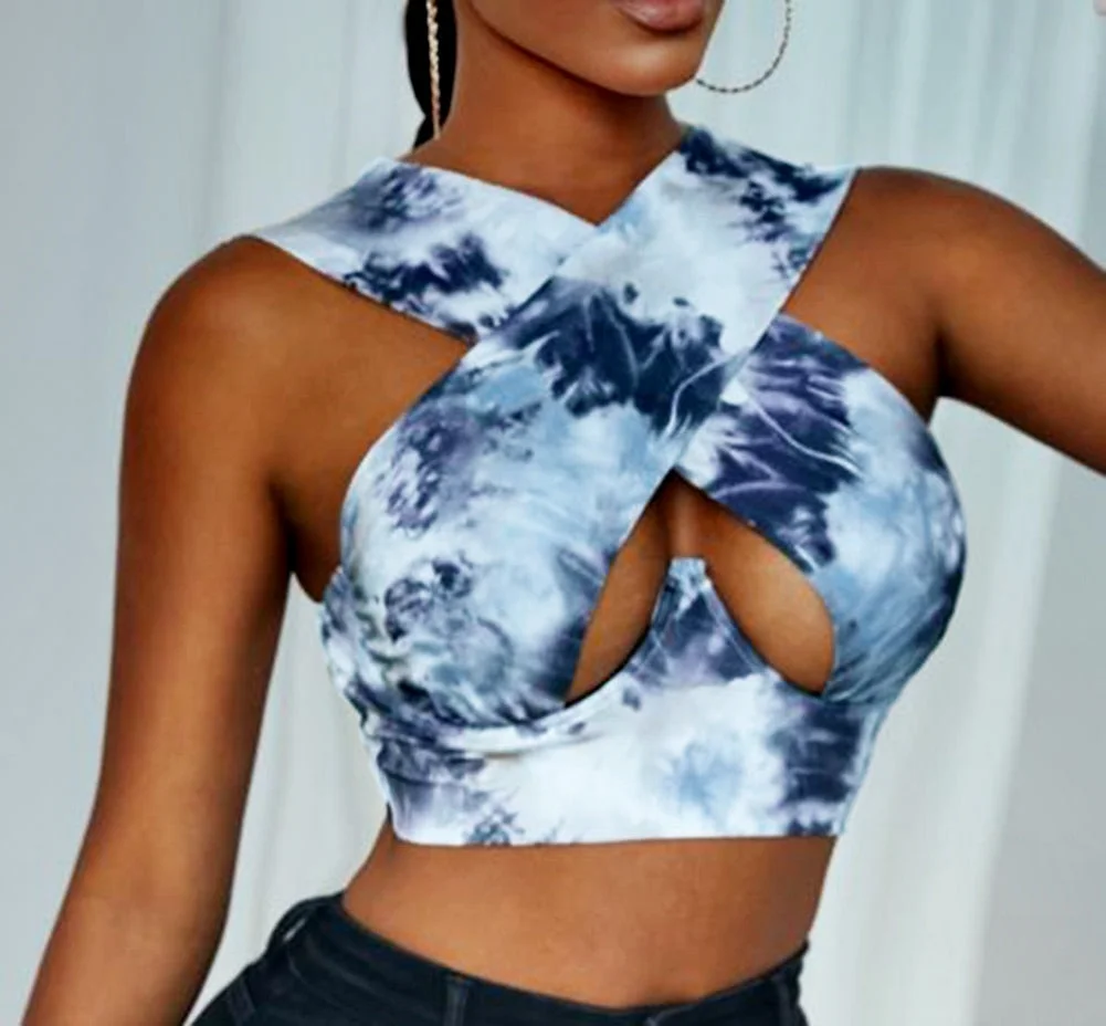 Women's Criss Cross Tank Tops Sexy Sleeveless Solid Color Cutout Front Crop Tops Party Club Streetwear Summer Lady Bustier Tops