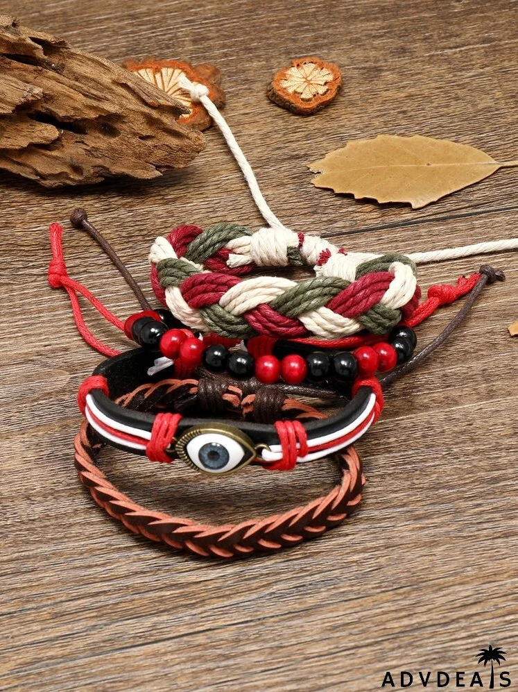 4pcs Eye Decor Braided Bracelet