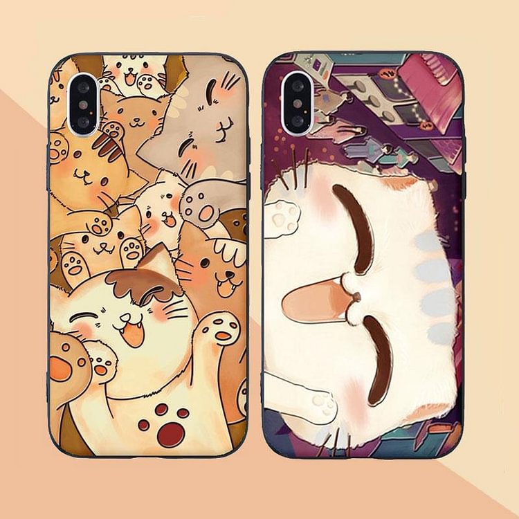 Cartoon Cat Smiley Print Silicone Phone Case - Modakawa Modakawa