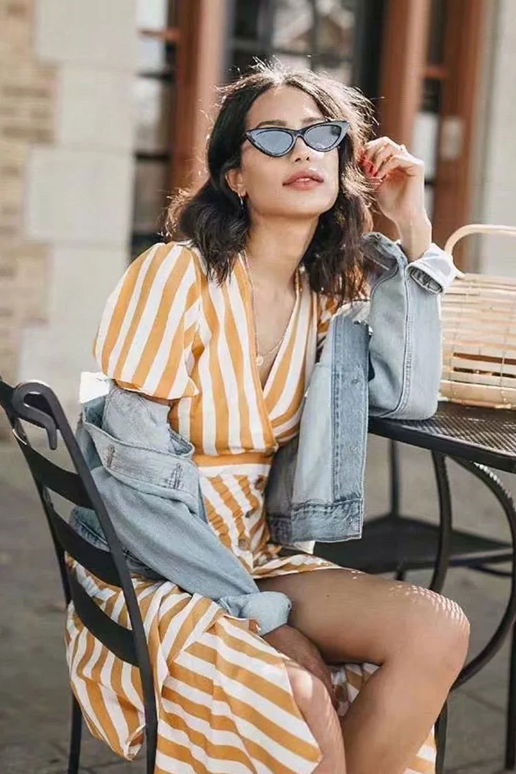 Luditu Midi Dress, Vintage Yellow Stripe