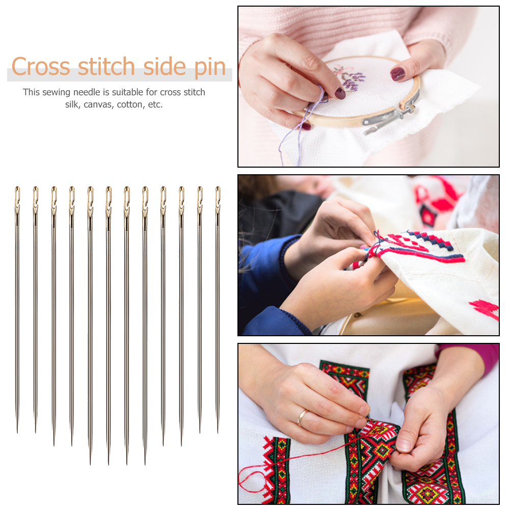12 PCS STAINLESS Steel Self-threading Needles Opening Sewing
