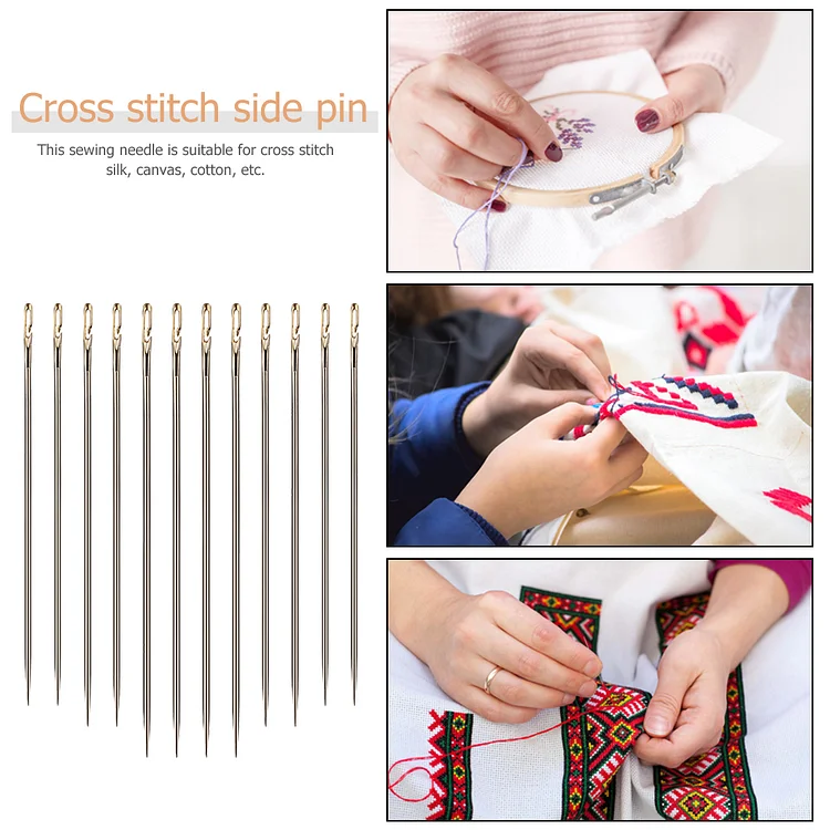 12Pcs 3 Sizes Self Threading Needles Easy Side Stitching Pins