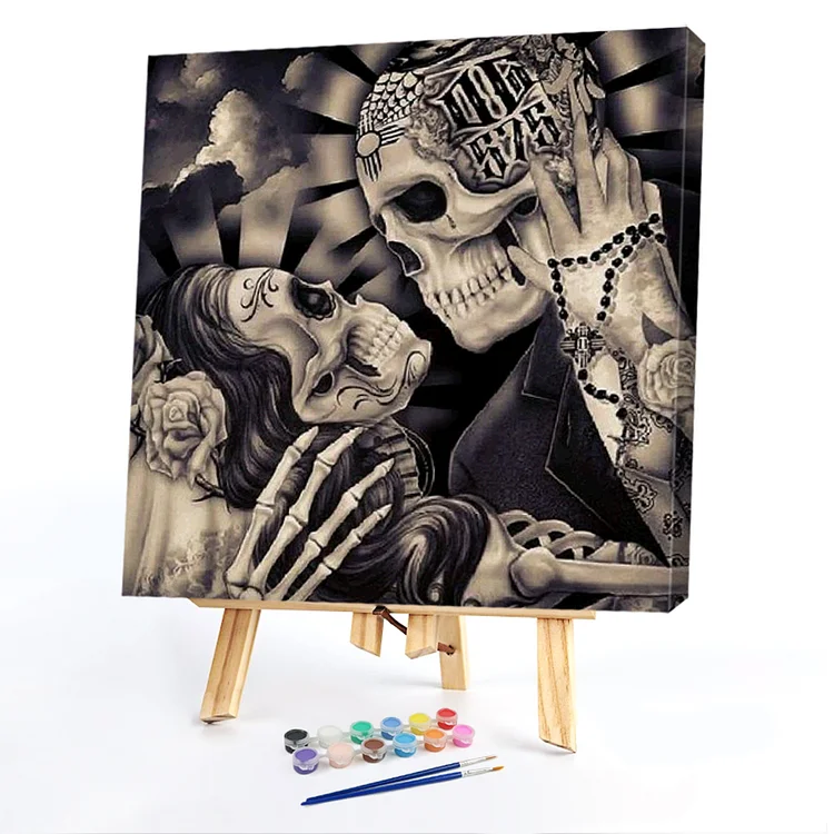 Oil Paint By Numbers -  Kissing Skull  40*40CM