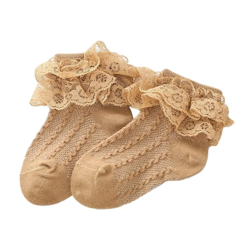 Baby Girl Socks Breathable Cotton Lace Ruffle Princess Mesh Socks Children Ankle Short Sock White Pink Yellow Girls Kids Toddler