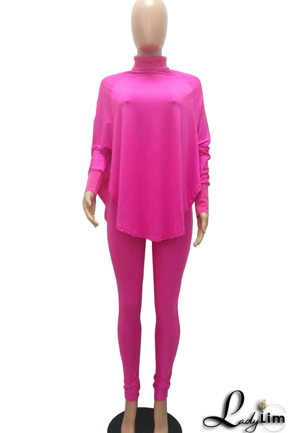 Blue Casual Solid Patchwork Turtleneck Long Sleeve Two Pieces