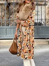 Fur Collar Print Coat