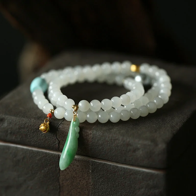 999 Gold Small Bell Coin White Jade Cyan Jade Blessing Protection Bracelet
