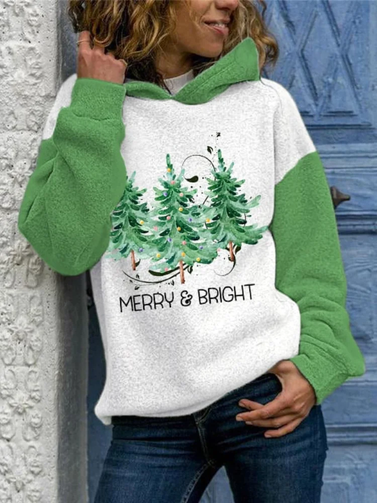 Wearshes Merry And Bright Print Colorblock Hoodie