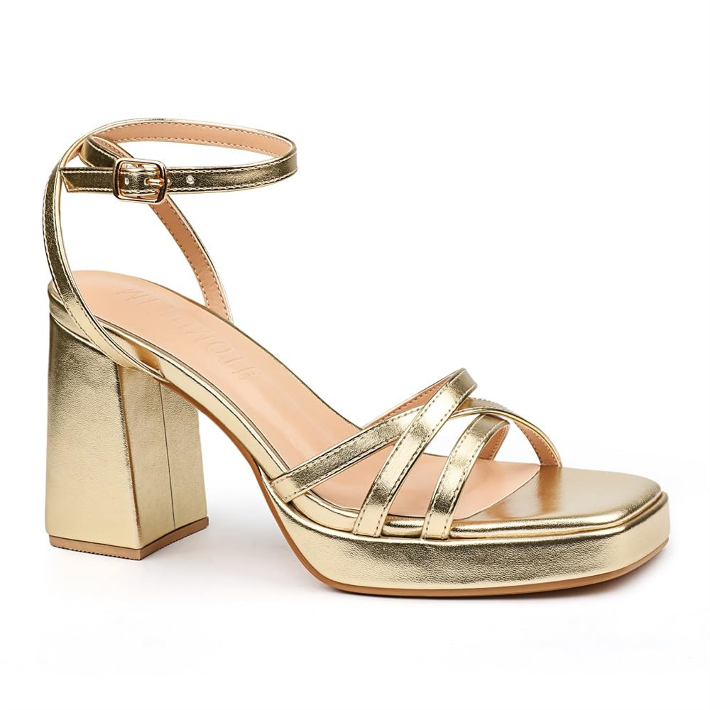 90mm Women's Chunky Heel Ankle Strap Sandals Comfortable Square Open Toe Sandals Summer Banquet Wedding Party Shoes-MERUMOTE