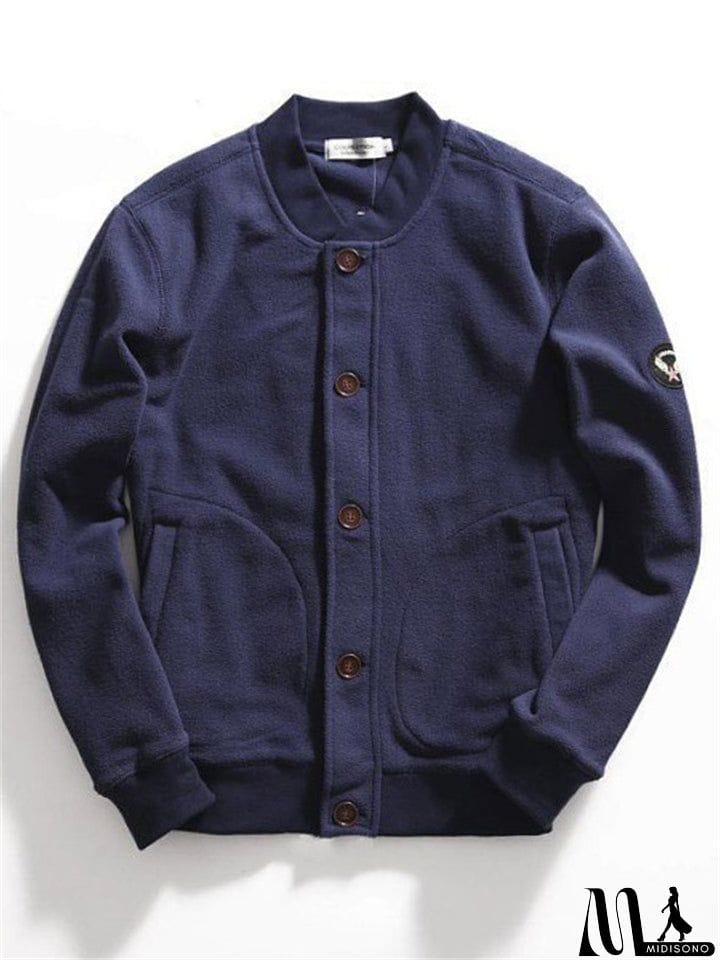 MidiSono - Men's Spring Stand Collar Long Sleeve Button Down Baseball Jacket