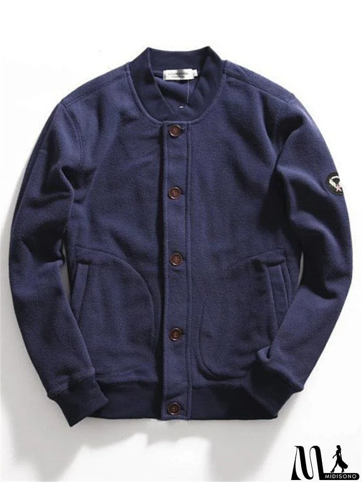 MidiSono - Men's Spring Stand Collar Long Sleeve Button Down Baseball Jacket