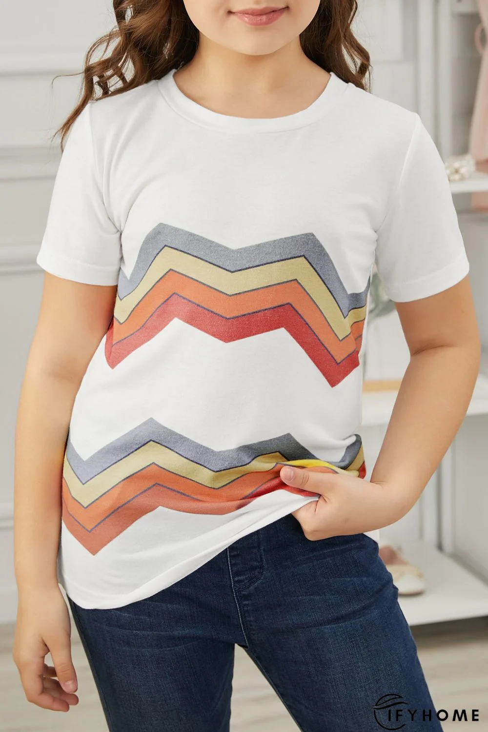 White Colorblock Striped Girls' T-shirt | IFYHOME