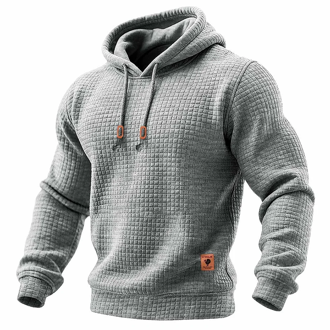 Men's Quilted Waffle Outdoor Sports Solid Color Long Sleeve Daily Tops Hoodie