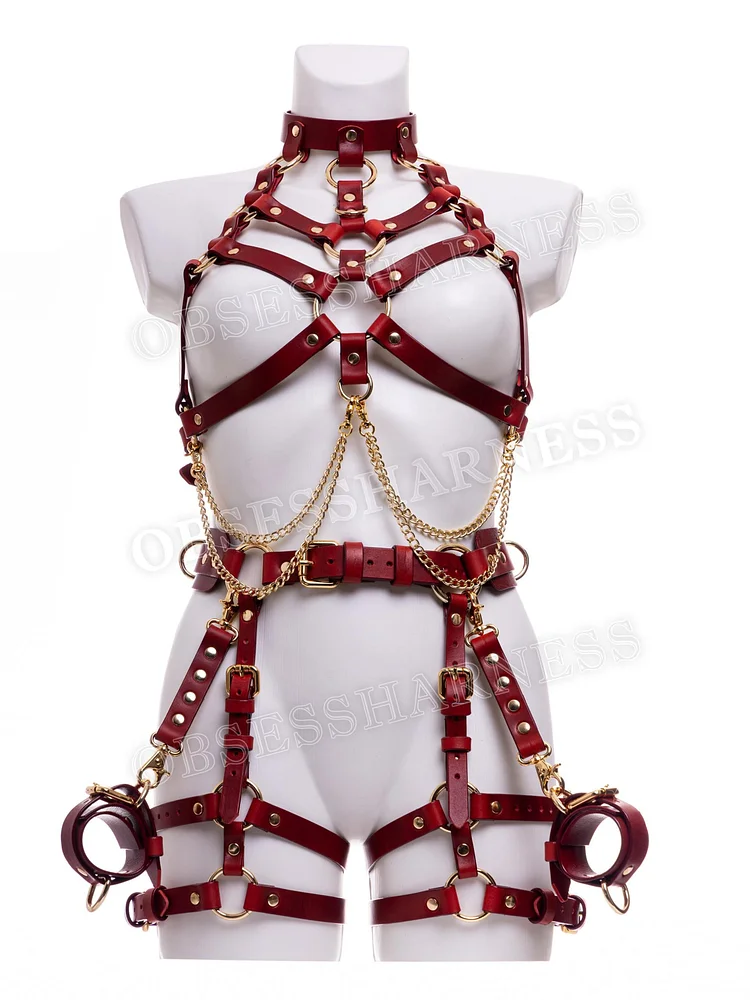 pornhint Pornhint Body Harness Set, Open Bra, Chain Harness, Bondage Harness, BDSM Kit, Garter Belt Harness, BDSM-Gear for Women, Leather Harness Set, Mature leather body harnesses for women