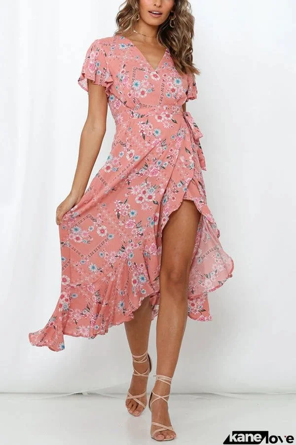 Let It Bloom Floral Wrap Drape Maxi Dress