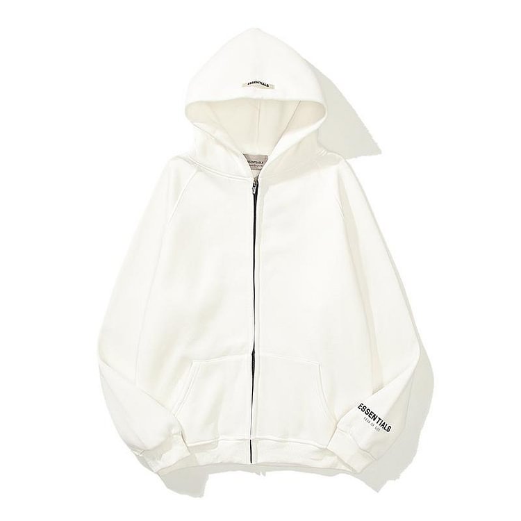Fog Essentials Zipper Hoodie Early Autumn Fog Back Adhesive Letter Cardigan Zipper Sweater Coat for Men and Women