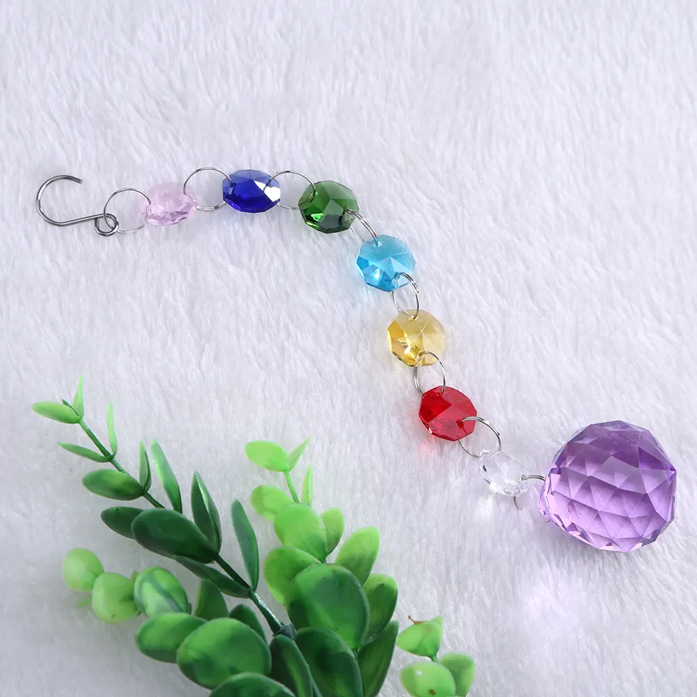Hanging Crystal Ball Rainbow Prism Light Catcher Wind Chimes Decor (Yellow)