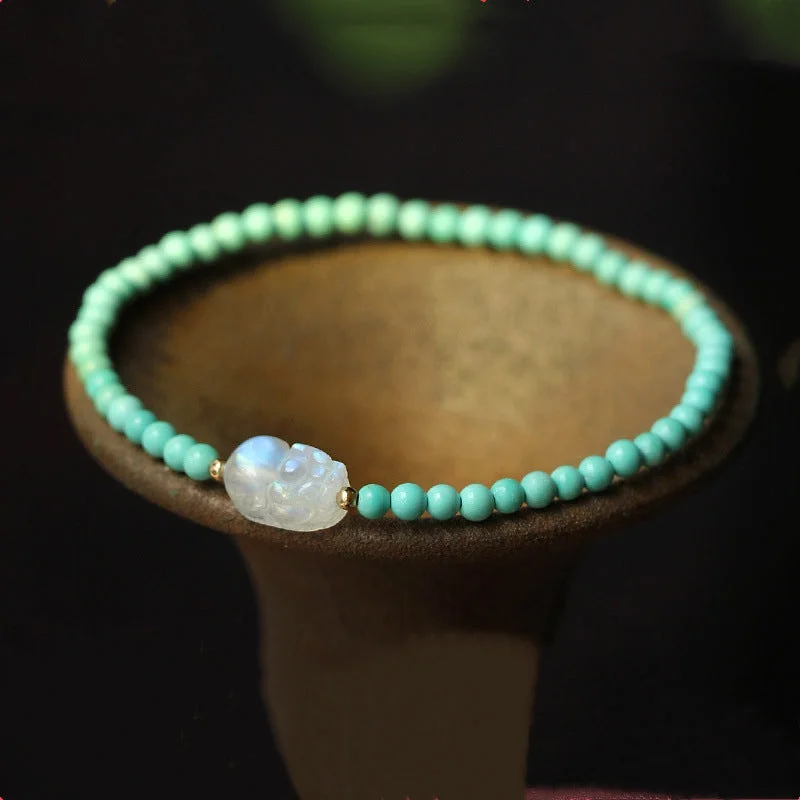 Turquoise Moonstone PiXiu Protection Strength Bracelet