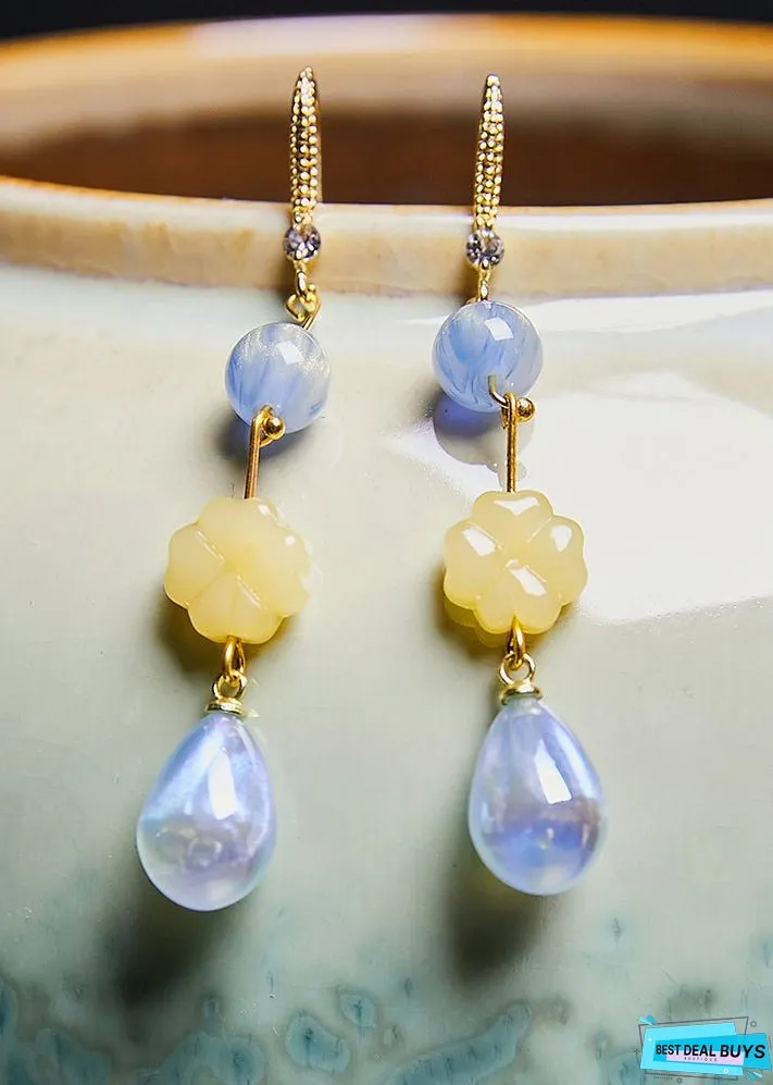 Stylish Lake Blue Water Droplet Acrylic Drop Earrings