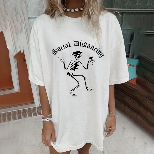   White skull letter print casual T-shirt designer - Neojana