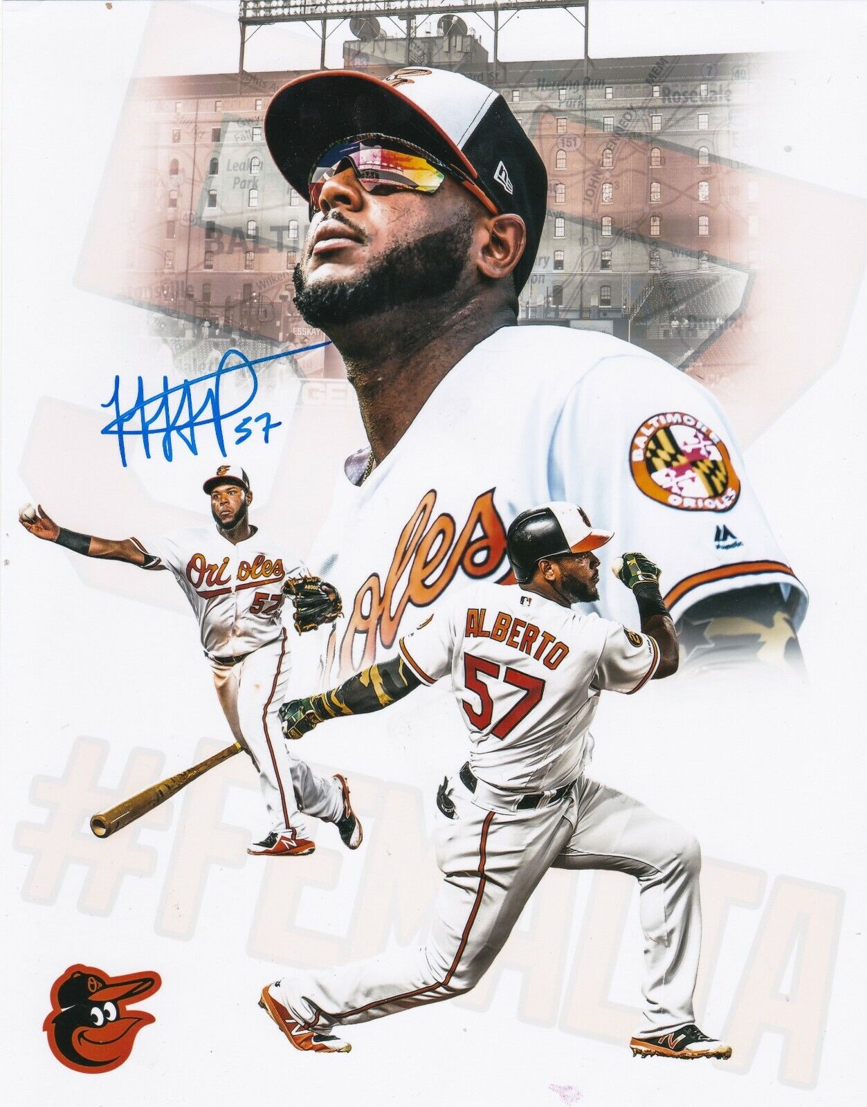 HANSER ALBERTO BALTIMORE ORIOLES ACTION SIGNED 8x10