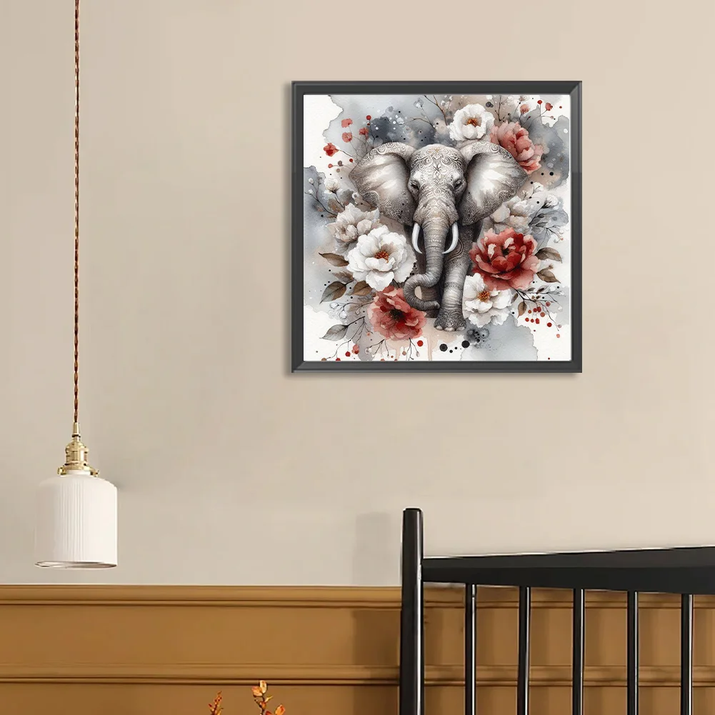 Diamond Painting - Full Round Drill - Flower Elephant(Canvas|40*40cm)