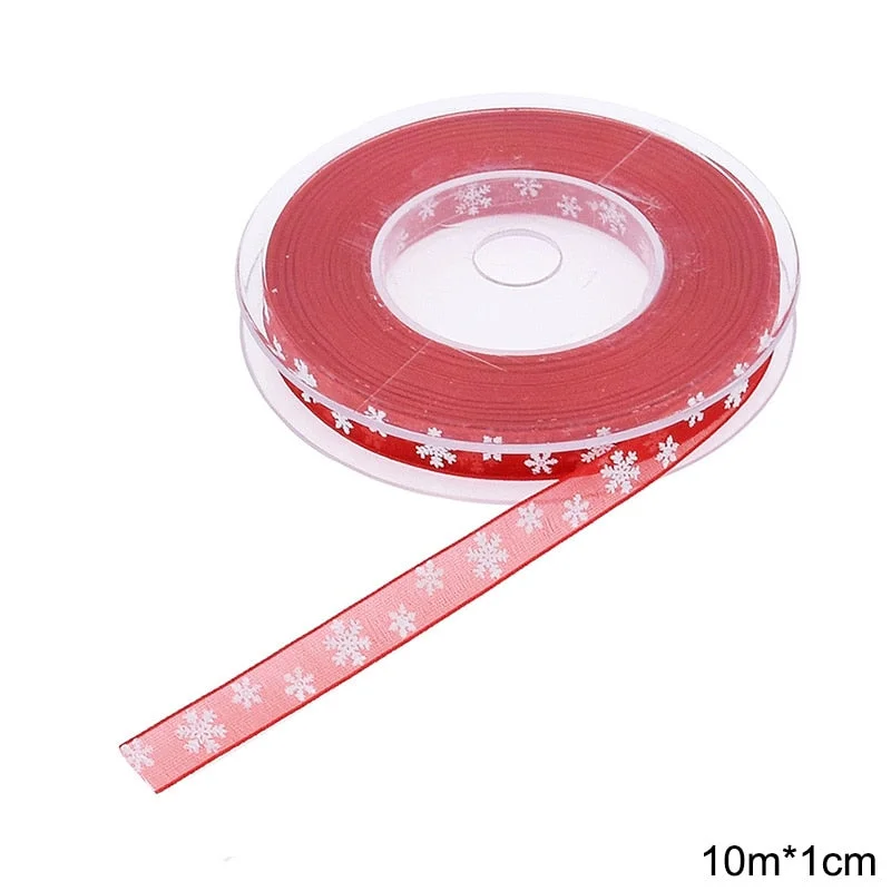10m Snowflake Printer Organza Ribbon for Christmas Gift Wrapping Packaging Decoration Birthday Party DIY Handmade Crafts Bowknot