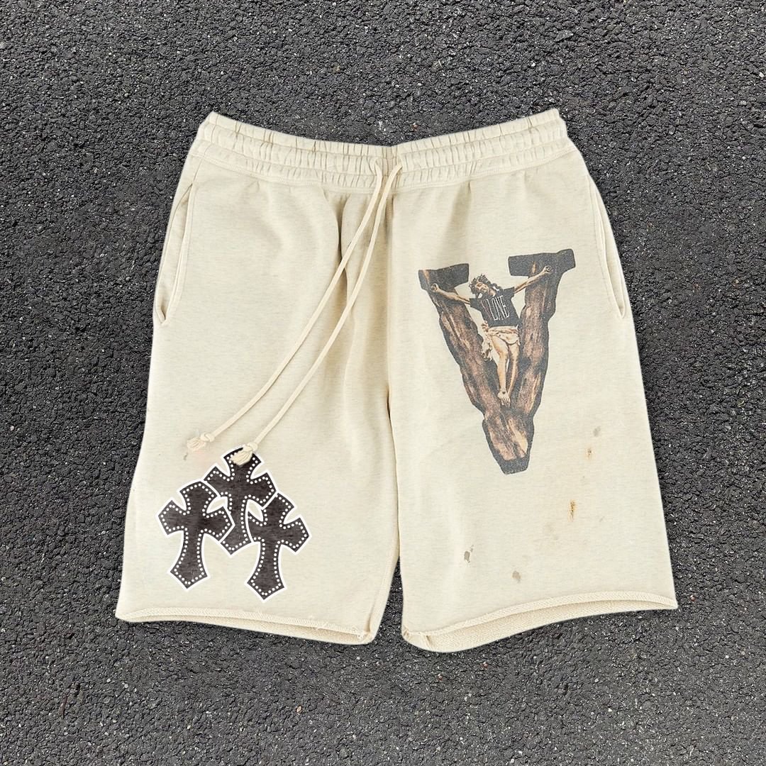 Casual Retro Street Jesus Shorts With Scattered Edges