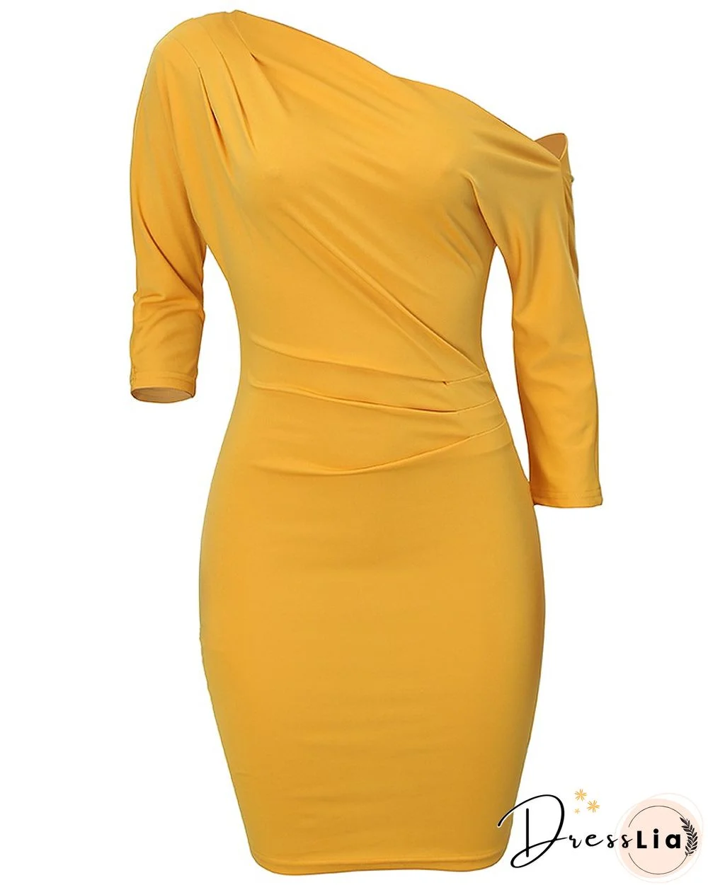 Solid Skew Neck Bodycon Dress