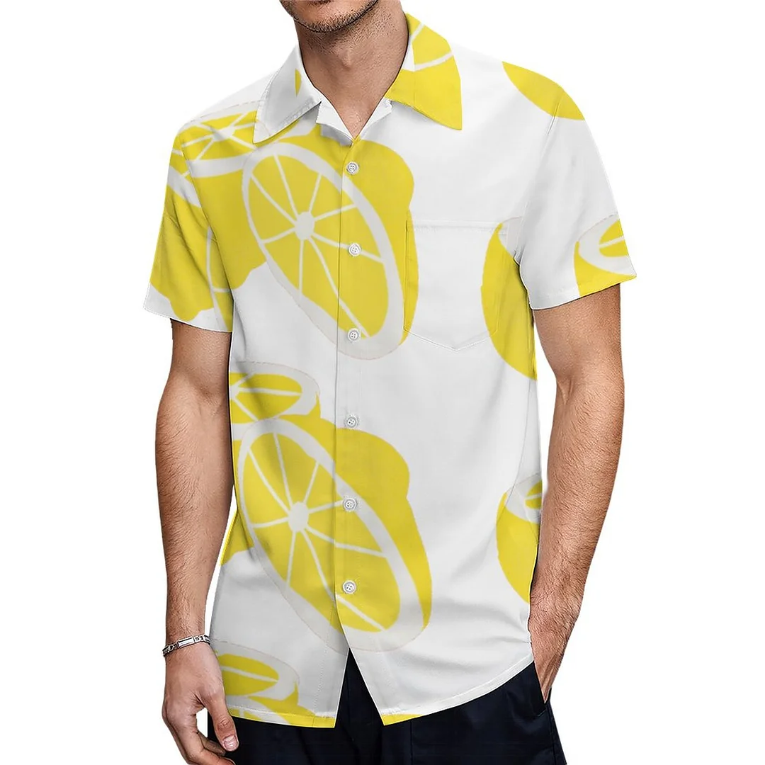 Short Sleeve Lemon Honey Green Leaves Hawaiian Shirt Mens Button Down Plus Size Tropical Hawaii Beach Shirts