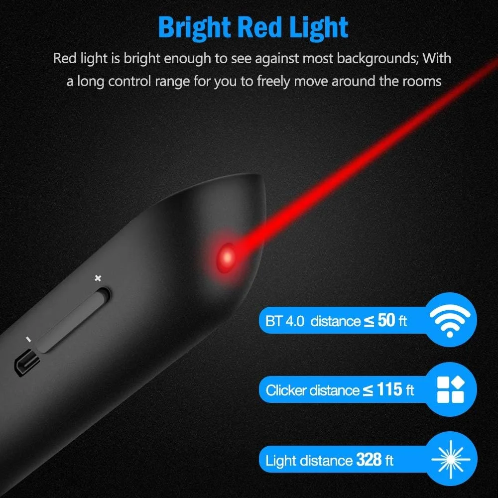 DinoFire for Bluetooth Presentation Remote Powerpint Clicker USB Rechargeable RF 2.4 GHz Dual Modes Wireless Presenter Presentation Clicker Slide Advancer for Mac/Keynote/PC/PPT 11  (UPC/EAN)701473808109