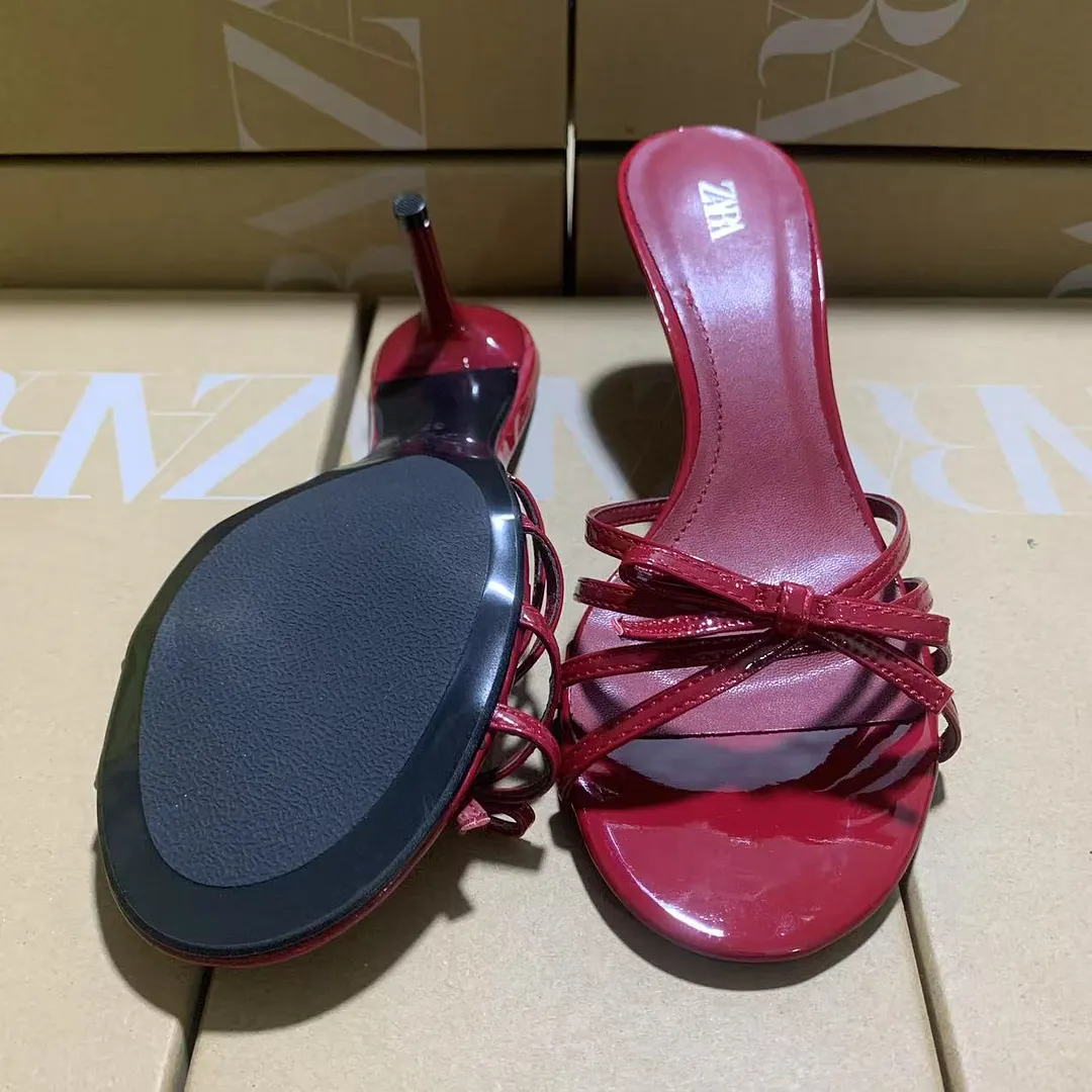 Breakj Breakj New Spring New Red High Quality Coarse And Bow Round Head Slippers Woman