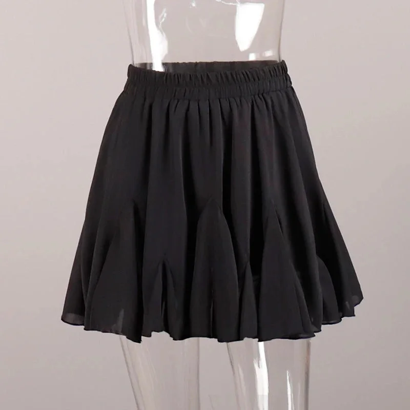 Toloer Ruffles Solid Elastic Waist Mini Skirt-Outfit Ideas