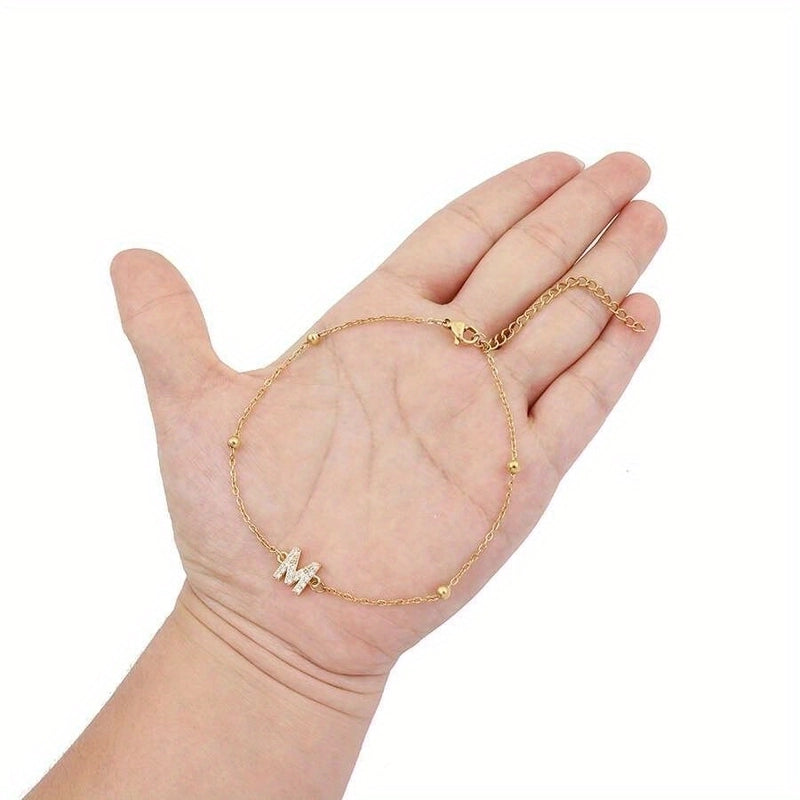 Elegant Minimalist Letter 201 Stainless Steel 304 Stainless Steel Zircon Bracelets In Bulk