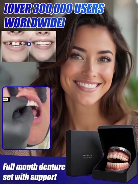 🔥Confident Smile Complete Denture Set. ✅ Medical Grade: BPA-free, made with high-molecular-weight memory material. ⏱️ In just seconds, you can wear them and enjoy healthy, beautiful teeth, savoring every bite.