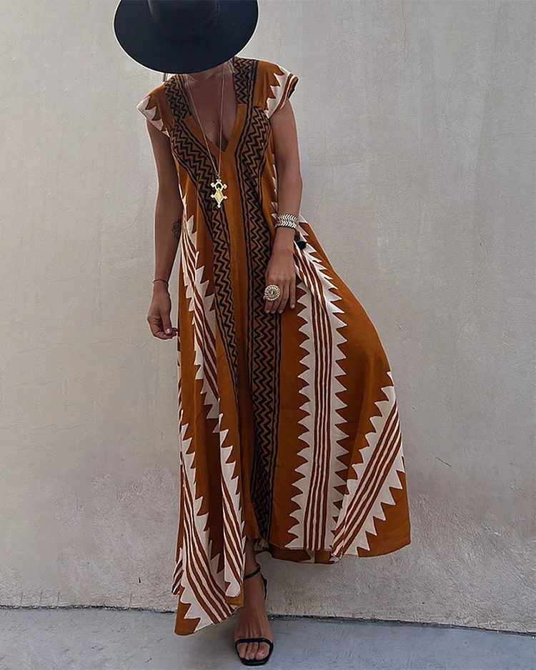 V-Neck Bohemian Casual Dress