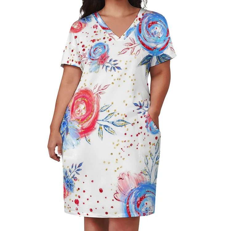 Personalized Design Women's Loose Pocket Dress Flag Elements